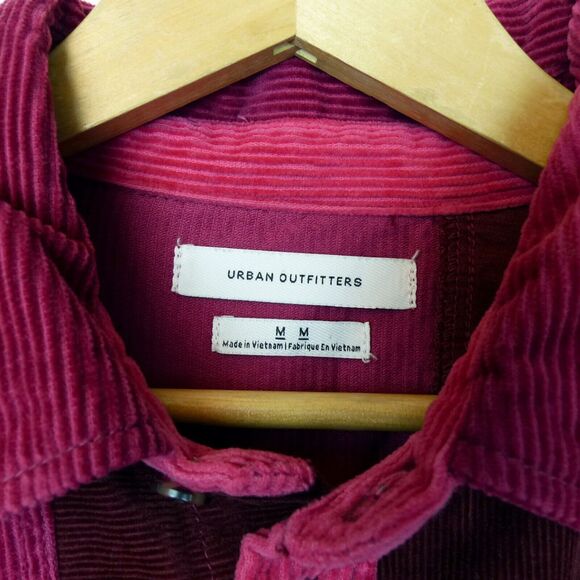 Urban Outfitters Corduroy Shacket Mens M Red Color Block Button Shirt Gorpcore - Picture 5 of 13